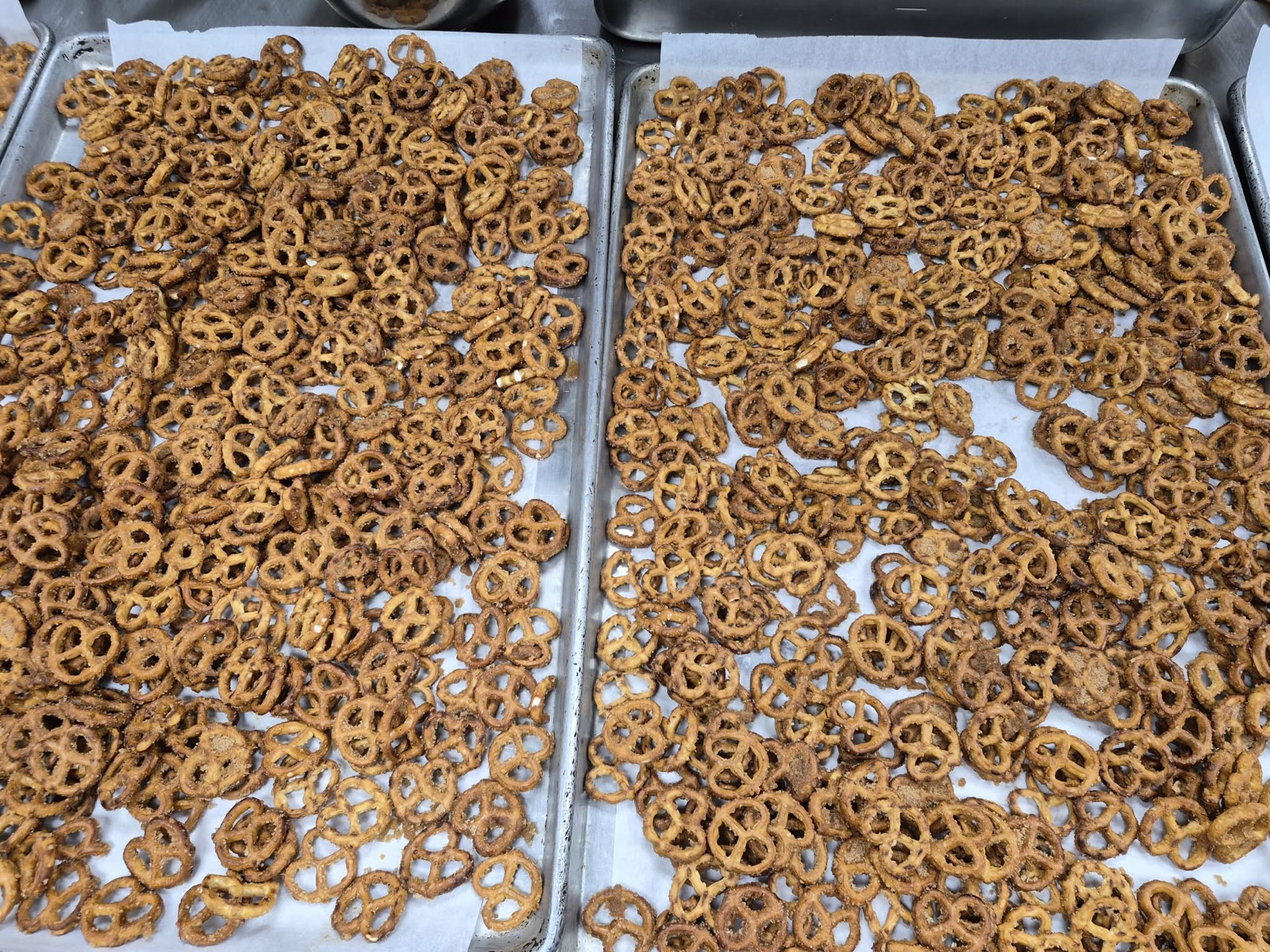 Fresh trays of Weymann’s Pretzels ready for a batch