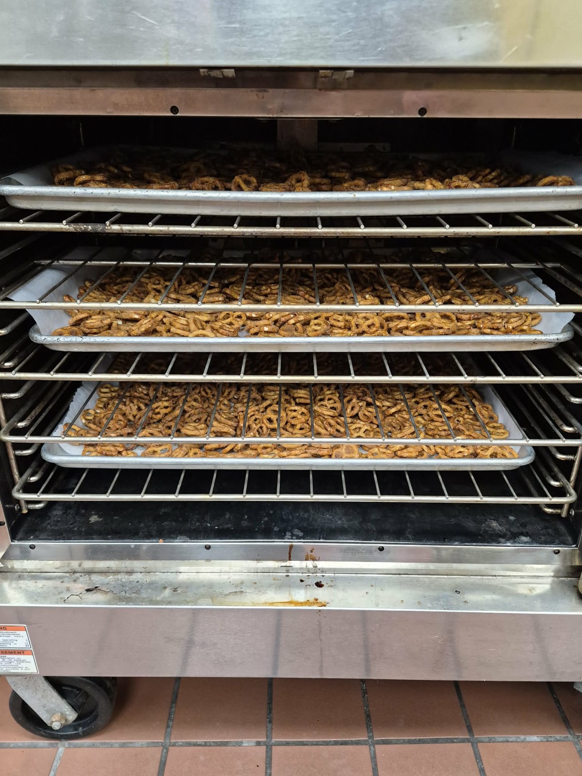 Trays of Weymann’s Pretzels baking in the oven